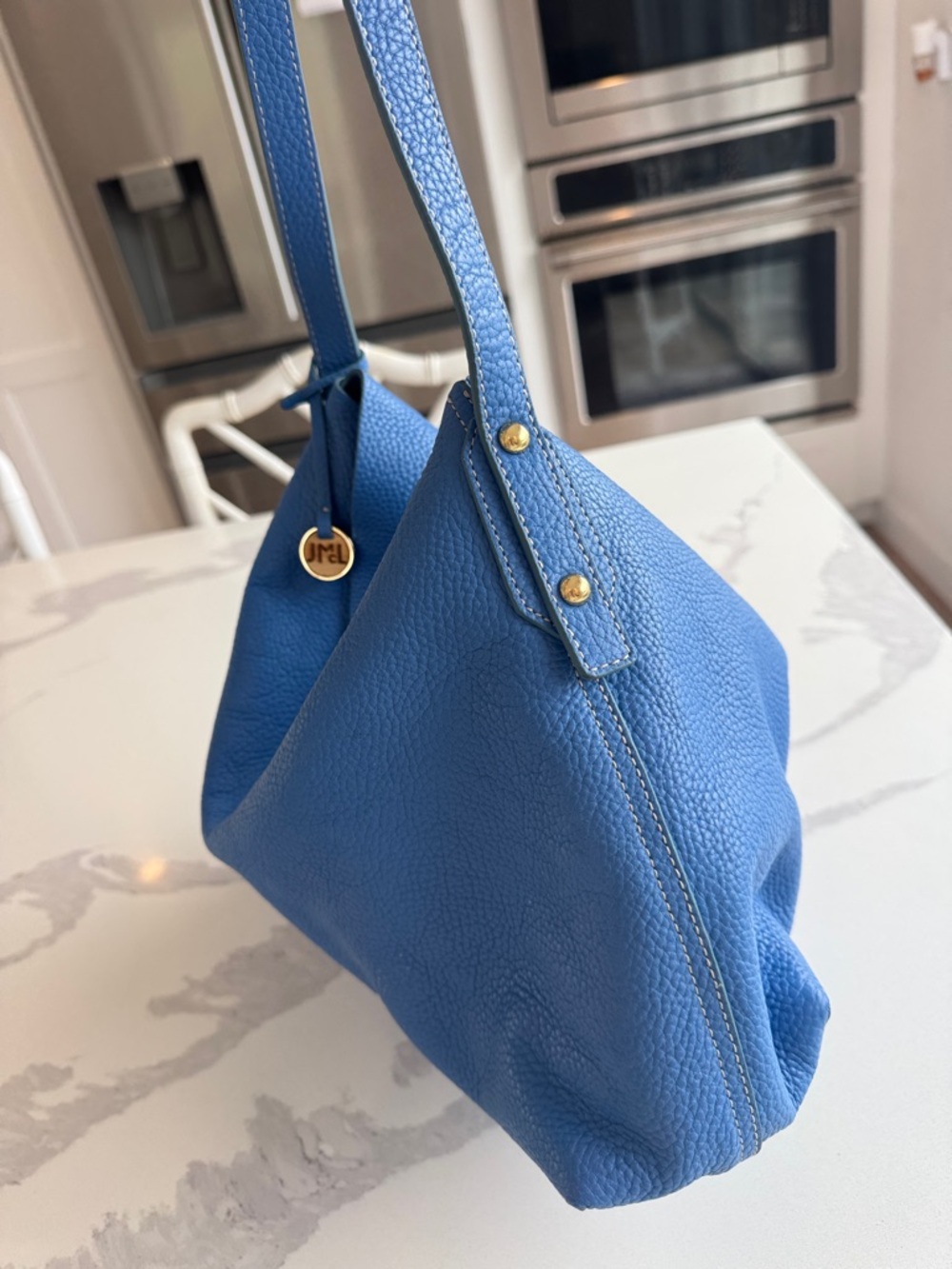 J.McLAUGHLIN periwinkle Blue Leather Foldover Hobo Handbag Purse Bag w/ pouch - Picture 5 of 14